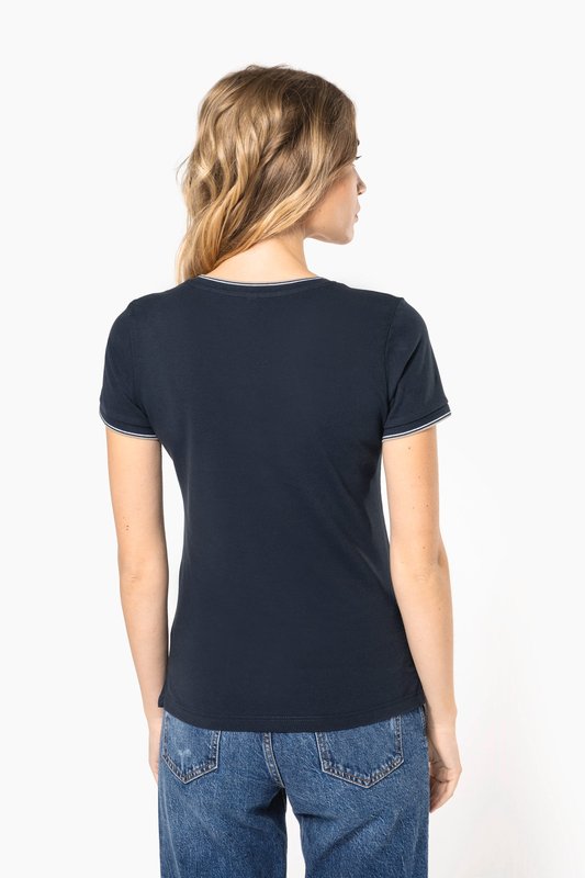 T-shirt maille piquée col V femme – Image 3