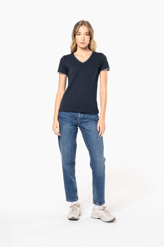 T-shirt maille piquée col V femme – Image 8