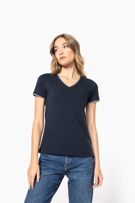 T-shirt maille piquée col V femme – Image 10