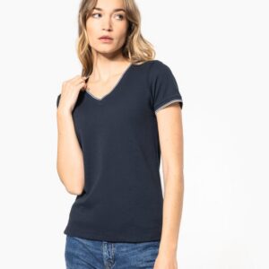 T-shirt maille piquée col V femme