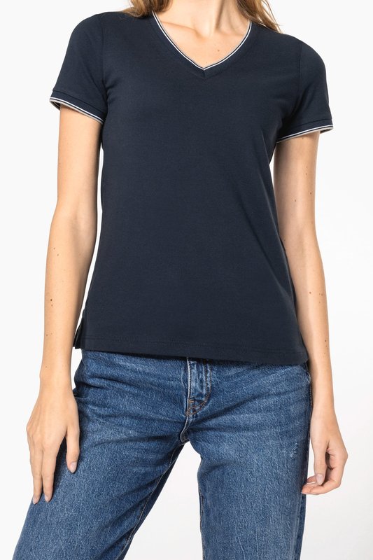 T-shirt maille piquée col V femme – Image 17