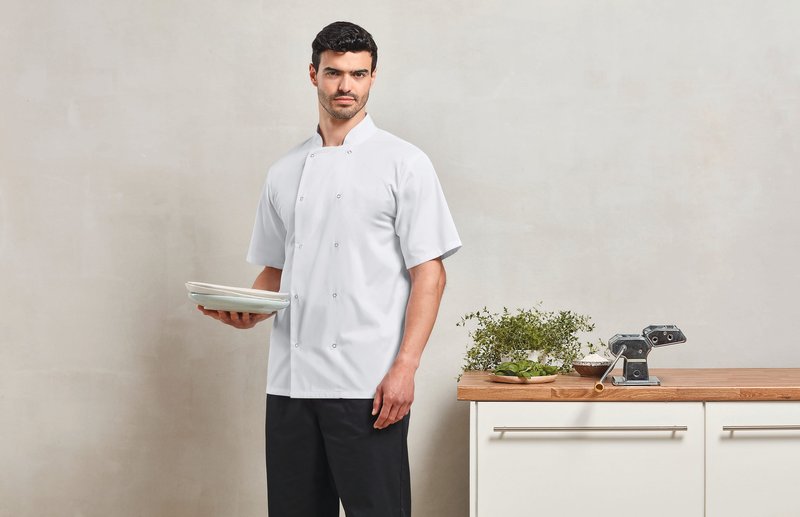 Veste de cuisine manches courtes à boutons pression