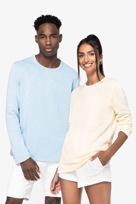 Sweat-shirt écoresponsable à col rond délavé French Terry unisexe
