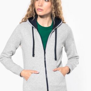 Sweat-shirt zippé capuche contrastée femme