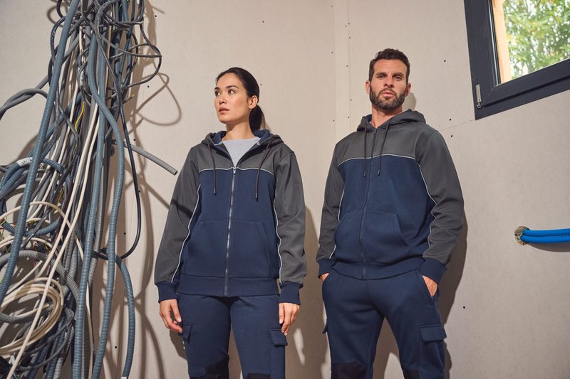 Veste molleton bicolore zippée à capuche écoresponsable unisexe – Image 39