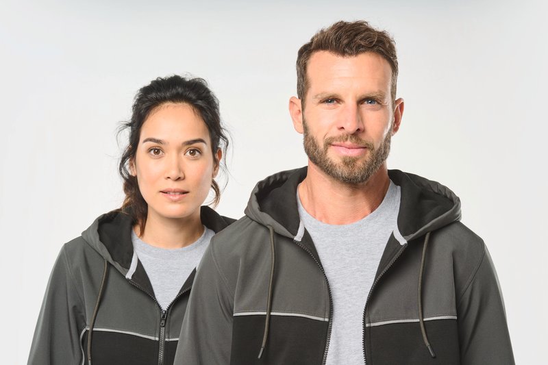 Veste molleton bicolore zippée à capuche écoresponsable unisexe – Image 27