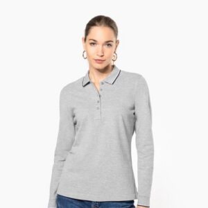 Polo maille piquée manches longues femme