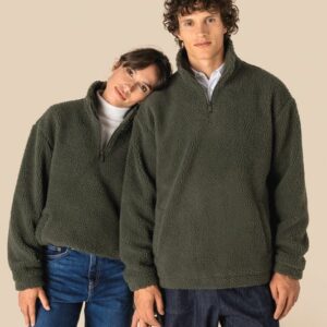Sweat-shirt 1/4 zip à épaules tombantes en sherpa unisexe
