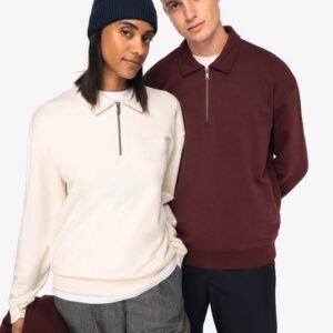 Sweat-shirt écoresponsable quart zip col polo à épaules tombantes unisexe