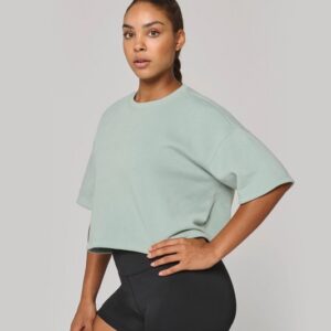 Sweat-shirt crop à manches courtes col rond femme
