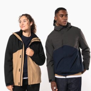 Parka 3-en-1 imperméable à capuche bicolore unisexe