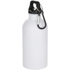 Bouteille d’eau Oregon de 400 ml en acier inoxydable recyclé à simple paroi certifié RCS avec mousqueton (impression par subl