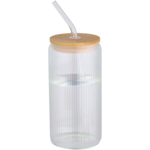 Pot de 500 ml en verre borosilicate Mirage simple paroi avec couvercle en bambou