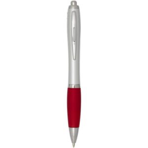 Stylo bille RCS en plastique recyclé avec corps argenté et grip coloré (encre noire) Nash