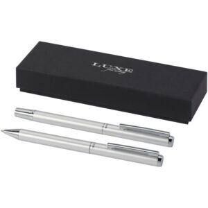 Ensemble-cadeau stylo bille et stylo roller Lucetto en aluminium recyclé (encre noire)