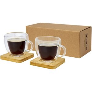 Tasse Manti 2 pièces en verre à double paroi de 100 ml avec sous-verre en bambou
