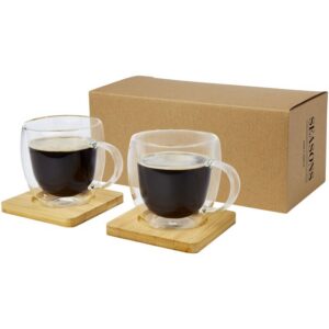 Tasse Manti 2 pièces en verre à double paroi de 250 ml avec sous-verre en bambou