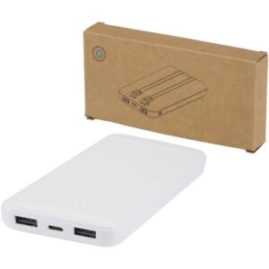 Batterie de secours Adhil de 10 000 mAh et 10 W en plastique recyclé avec 2 câbles intégrés