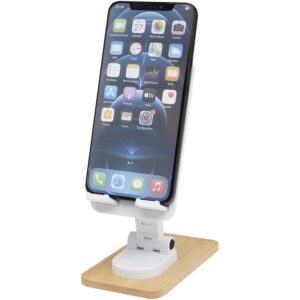 Support de téléphone de bureau Alfirk pliable en plastique recyclé avec détails en bambou
