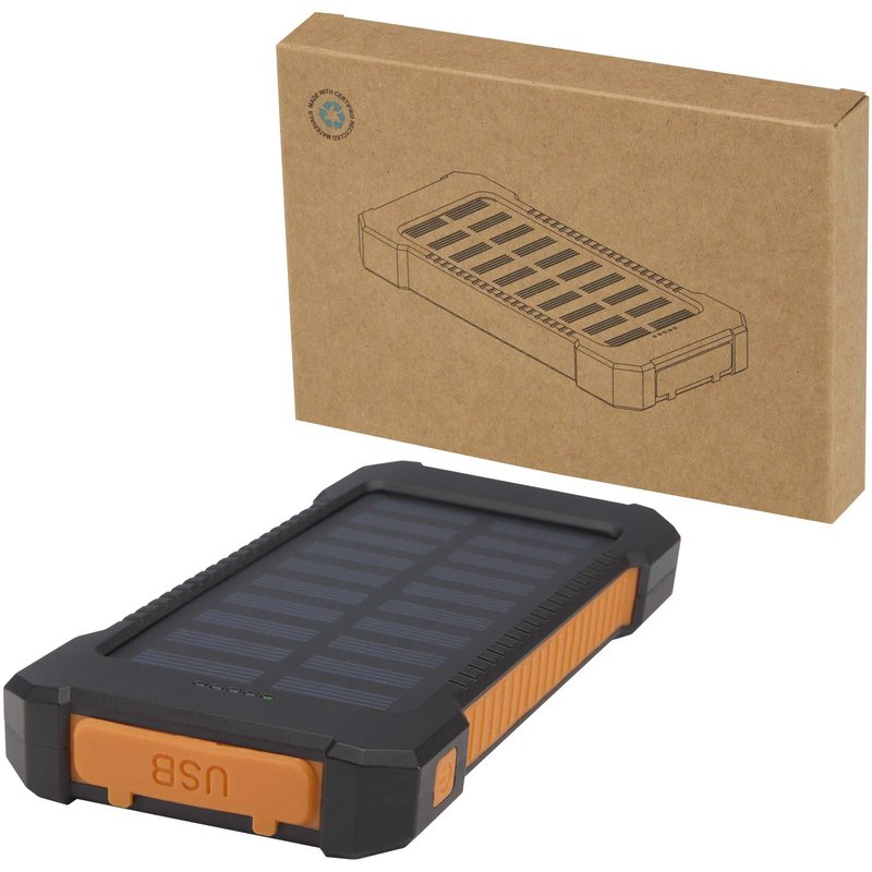 Batterie de secours solaire Altair robuste de 5 000 mAh et 10 W en plastique recyclé avec lampe de poche intégrée