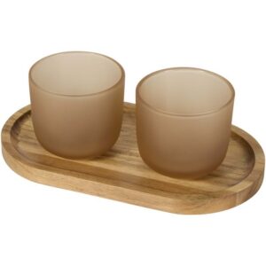 Plateau de service en bois et tasses en verre Male en finition mate