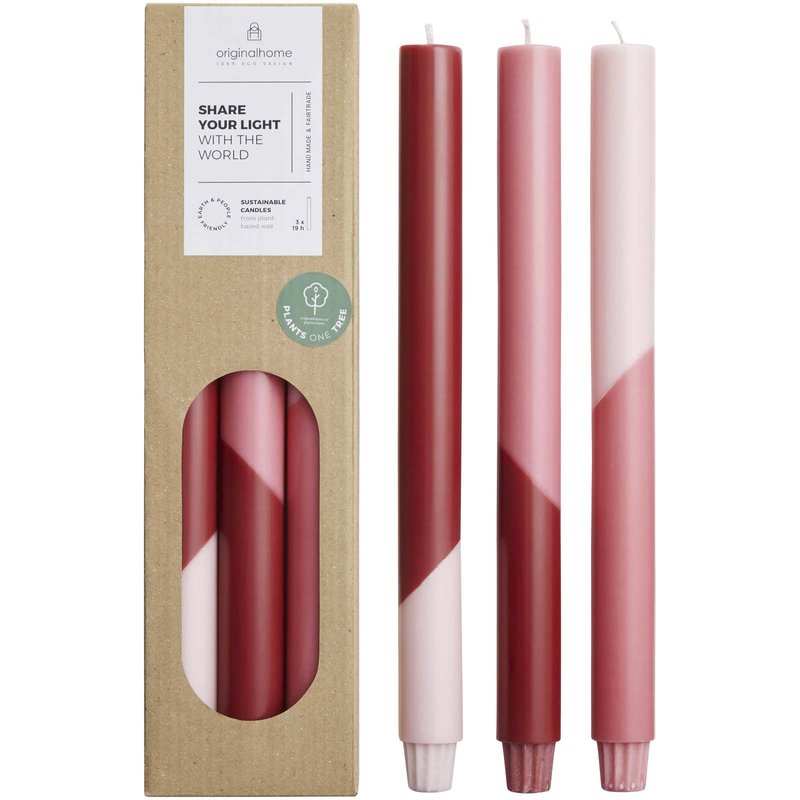 Bougies à rayures diagonales Originalhome Eden par lot de 3